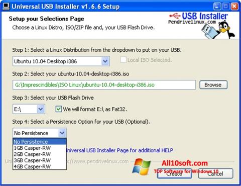 Снимак заслона Universal USB Installer Windows 10