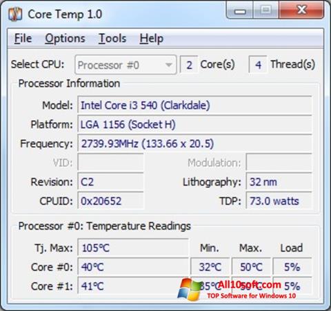 Снимак заслона Core Temp Windows 10
