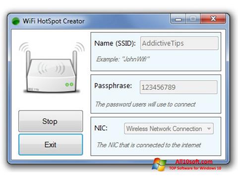 Снимак заслона Wi-Fi HotSpot Creator Windows 10