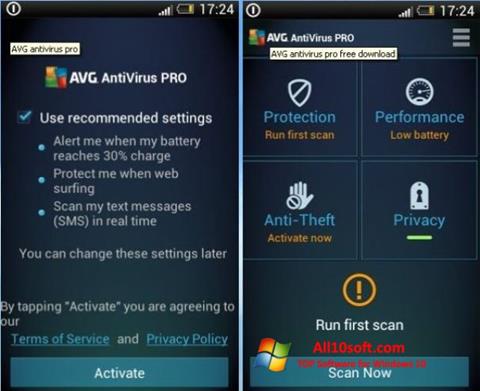 Снимак заслона AVG AntiVirus Pro Windows 10