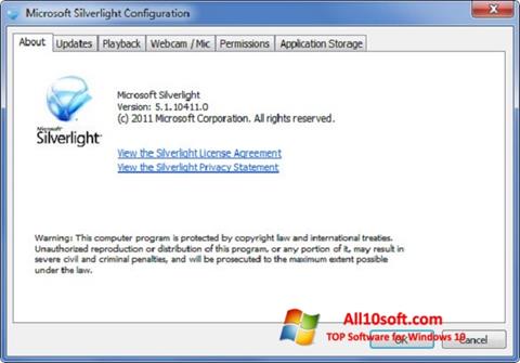 Снимак заслона Microsoft Silverlight Windows 10