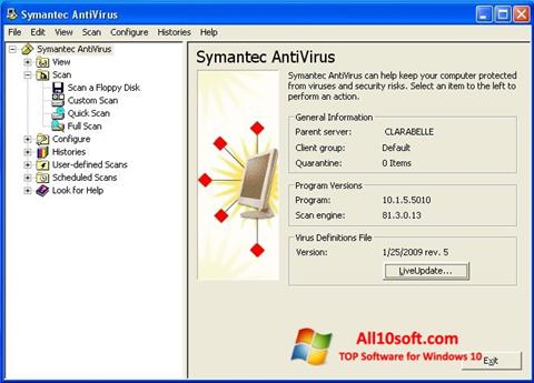 Снимак заслона Symantec Antivirus Windows 10