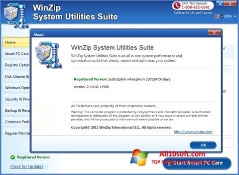 Снимак заслона WinZip System Utilities Suite Windows 10