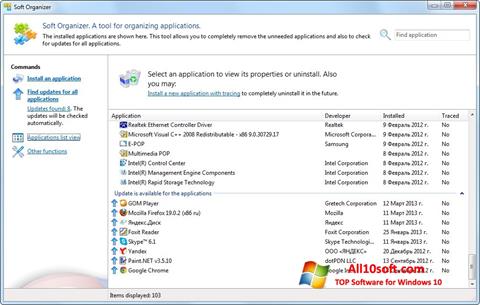 Снимак заслона Soft Organizer Windows 10