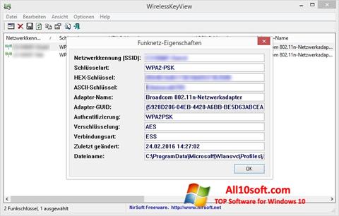 Снимак заслона WirelessKeyView Windows 10
