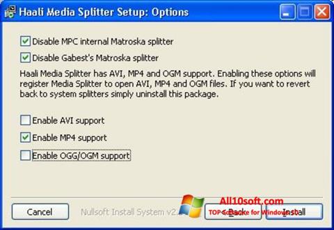 Снимак заслона Haali Media Splitter Windows 10