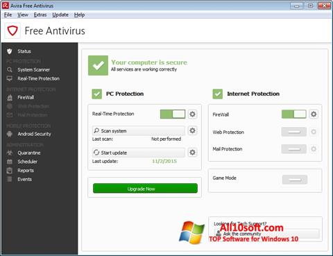 Снимак заслона Avira Free Antivirus Windows 10