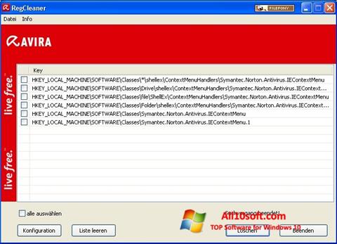 Снимак заслона Avira Registry Cleaner Windows 10