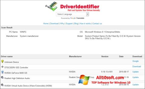 Снимак заслона Driver Identifier Windows 10