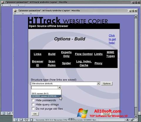 Снимак заслона HTTrack Website Copier Windows 10