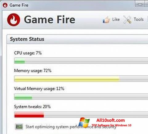 Снимак заслона Game Fire Windows 10