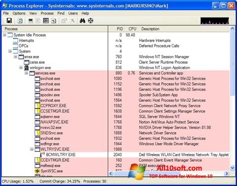 Снимак заслона Process Explorer Windows 10