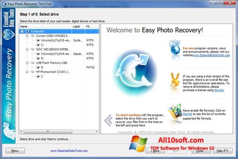 Снимак заслона Easy Photo Recovery Windows 10