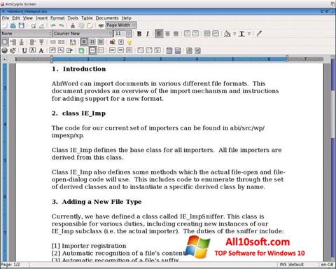 Снимак заслона AbiWord Windows 10
