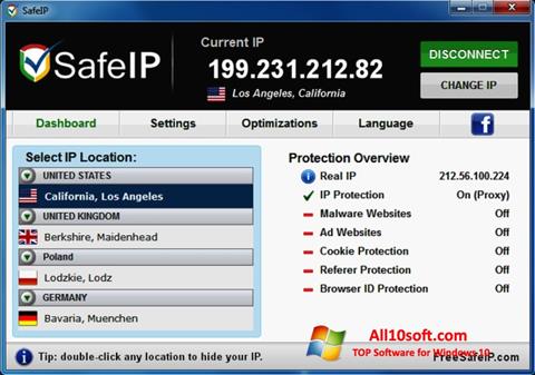 Снимак заслона SafeIP Windows 10
