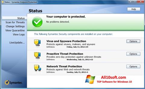 Снимак заслона Symantec Endpoint Protection Windows 10